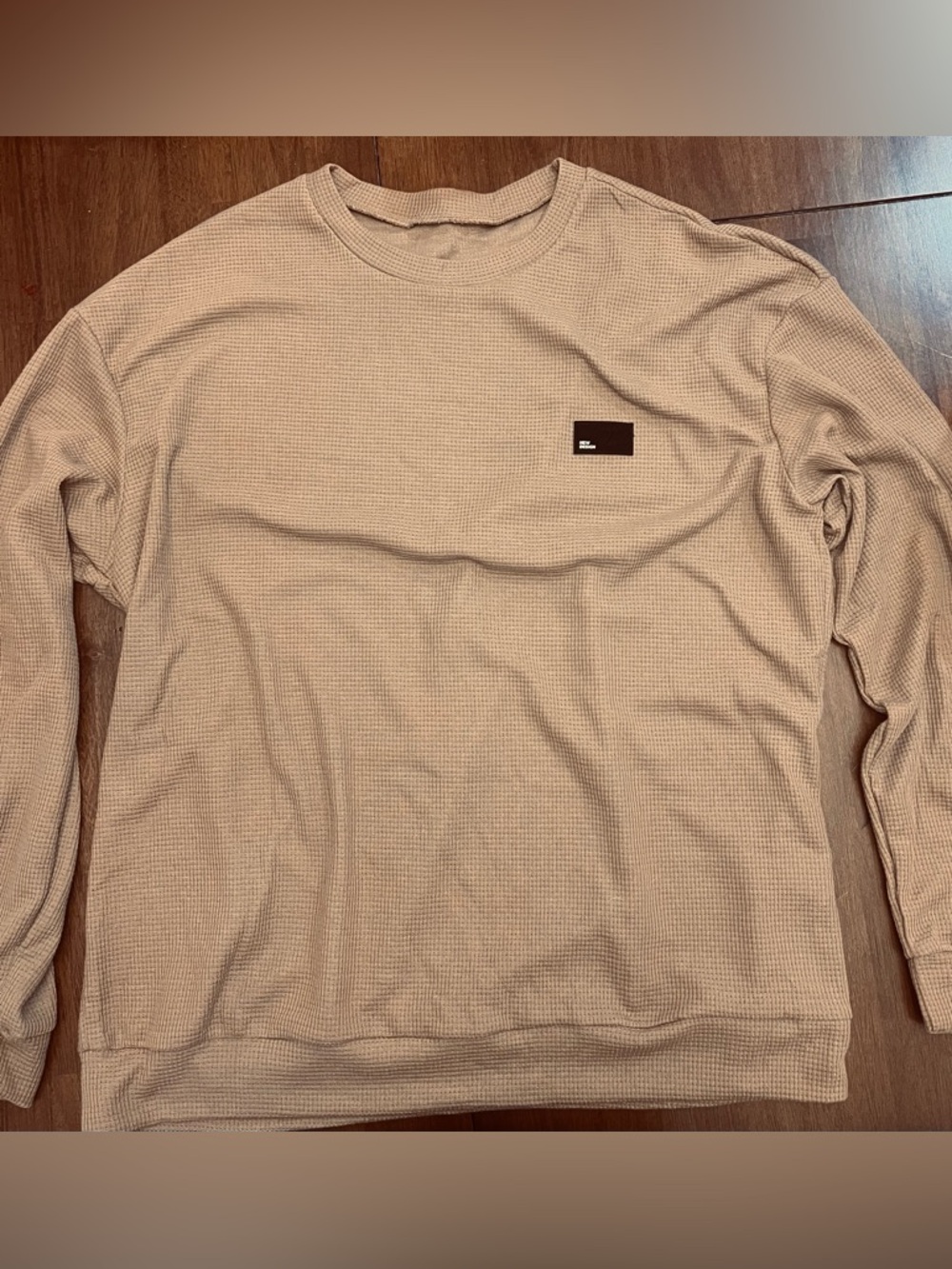 SHEIN Beige Waffle-Knit Crewneck Sweater